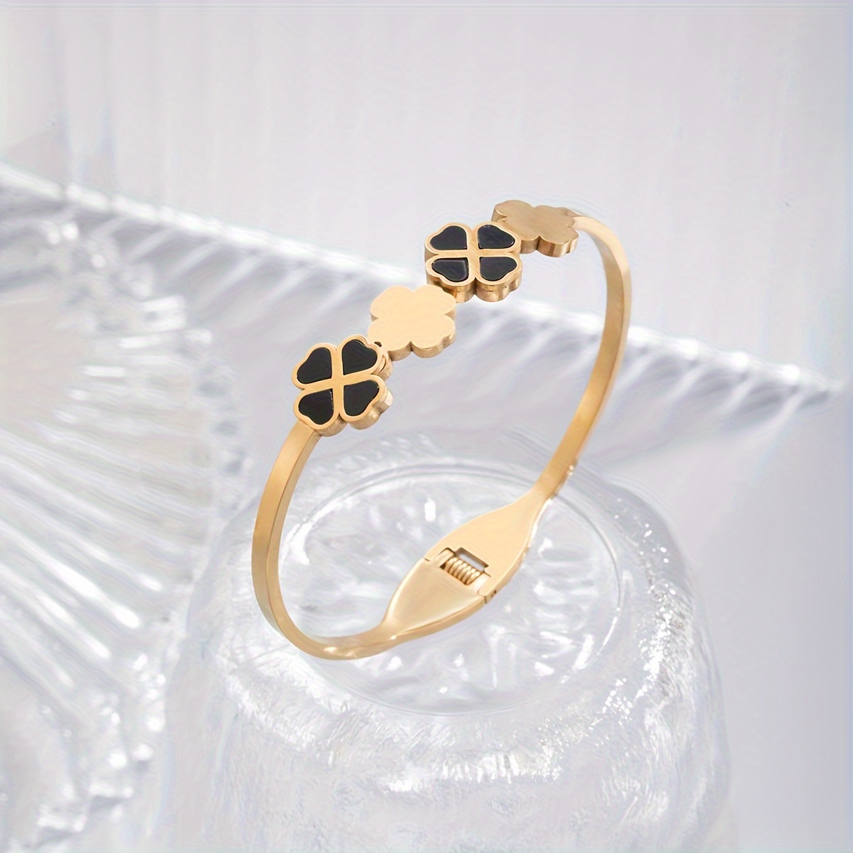 Black Clover Four Leaf Clover Bangle Bracelet