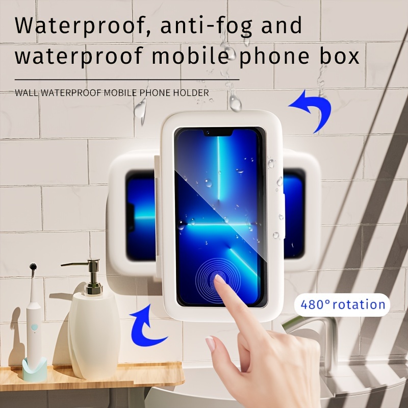 Soporte para teléfono de ducha, resistente al agua, rotación de  360°, soporte de teléfono de ducha antivaho para pantalla táctil, soporte  de pared para baño, accesorios universales de ducha (blanco) 