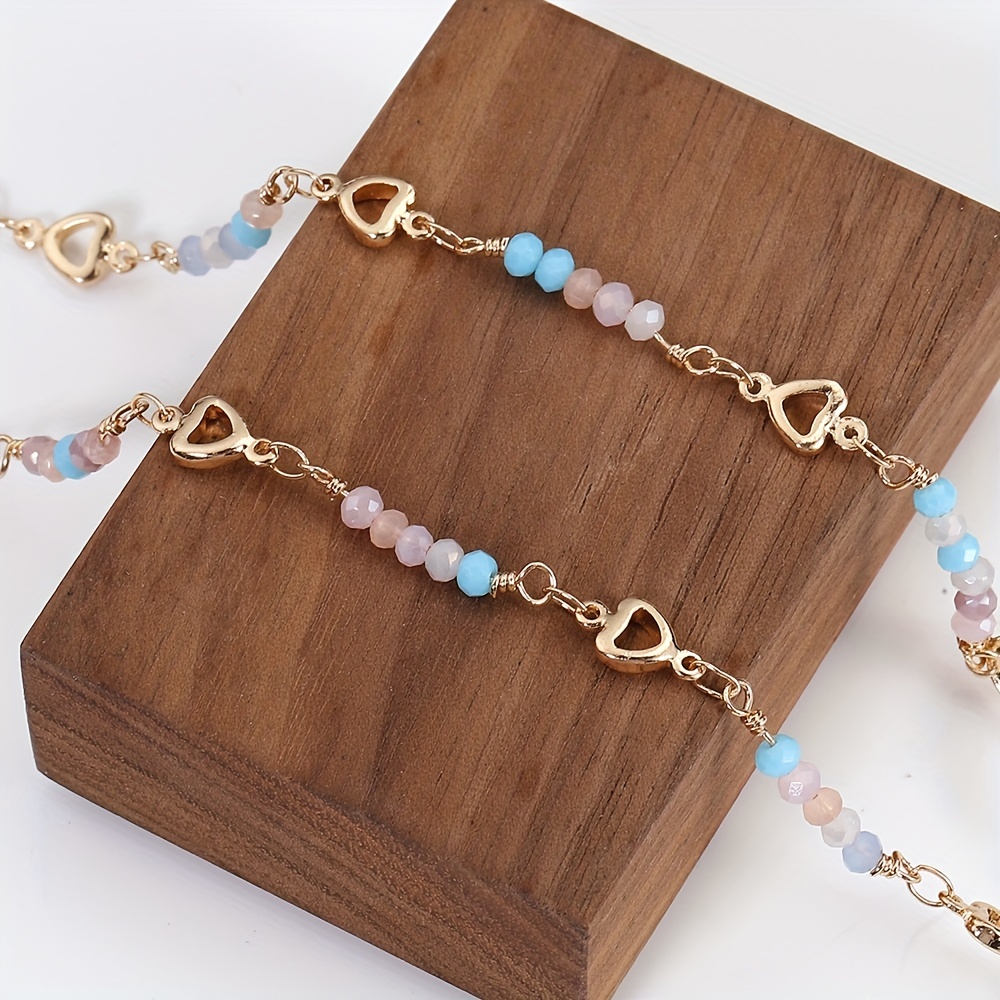 1M Golden Copper Chain with Colorful Crystal Heart Beads Imitation