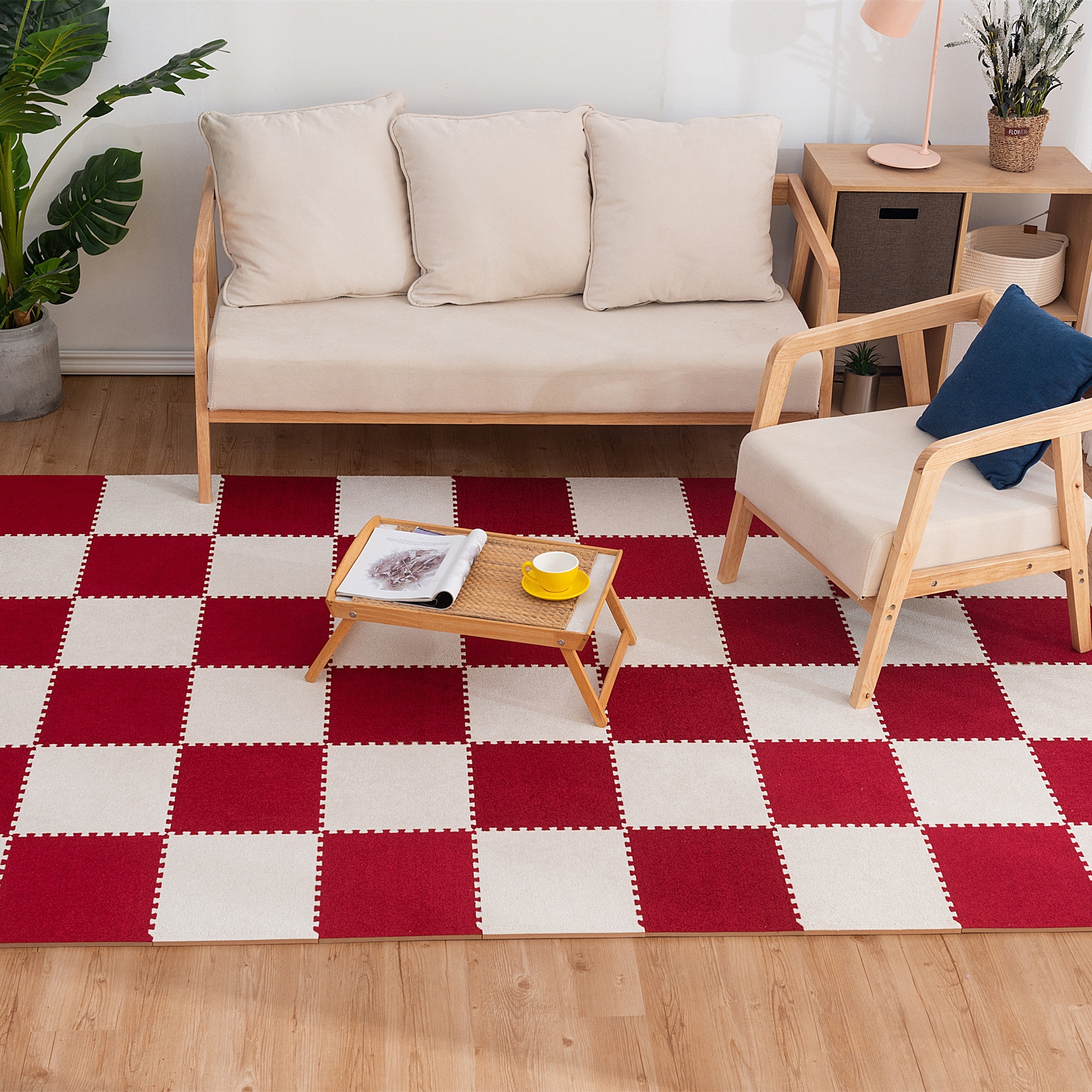 HoKiis 12 Pcs Soft Puzzle Play Mat Rug,Plush Carpet Squares,Interlocking  Foam Tiles,Plush Puzzle Foam Floor,for Living Room,Decor,1x1