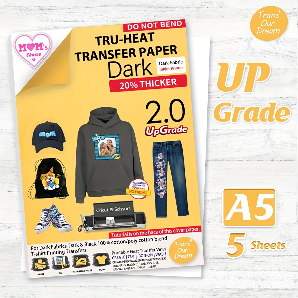 Vinilo de transferencia de calor imprimible para camisetas, 27 hojas, papel  de transferencia de calor de 8.5 x 11 pulgadas para impresora de inyección