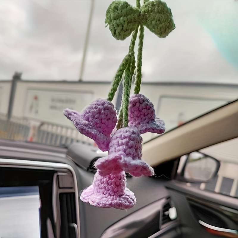 1pc Hot Lily Of The Valley Float Hanging Rearview Mirror Pendant Hand-crocheted Car Supplies Wool Woven Hanging