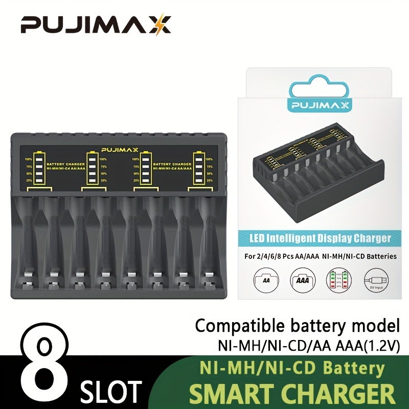 Chargeur de Piles Rechargeables AA-AAA, LCD 4 Slots Chargeur de