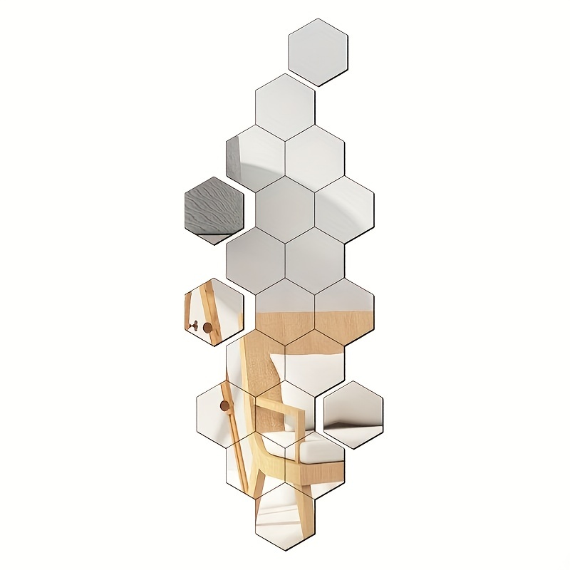 12pcs Hexagon Acrylic Mirror Wall Sticker Self Adhesive Geometric Mirror Sticker