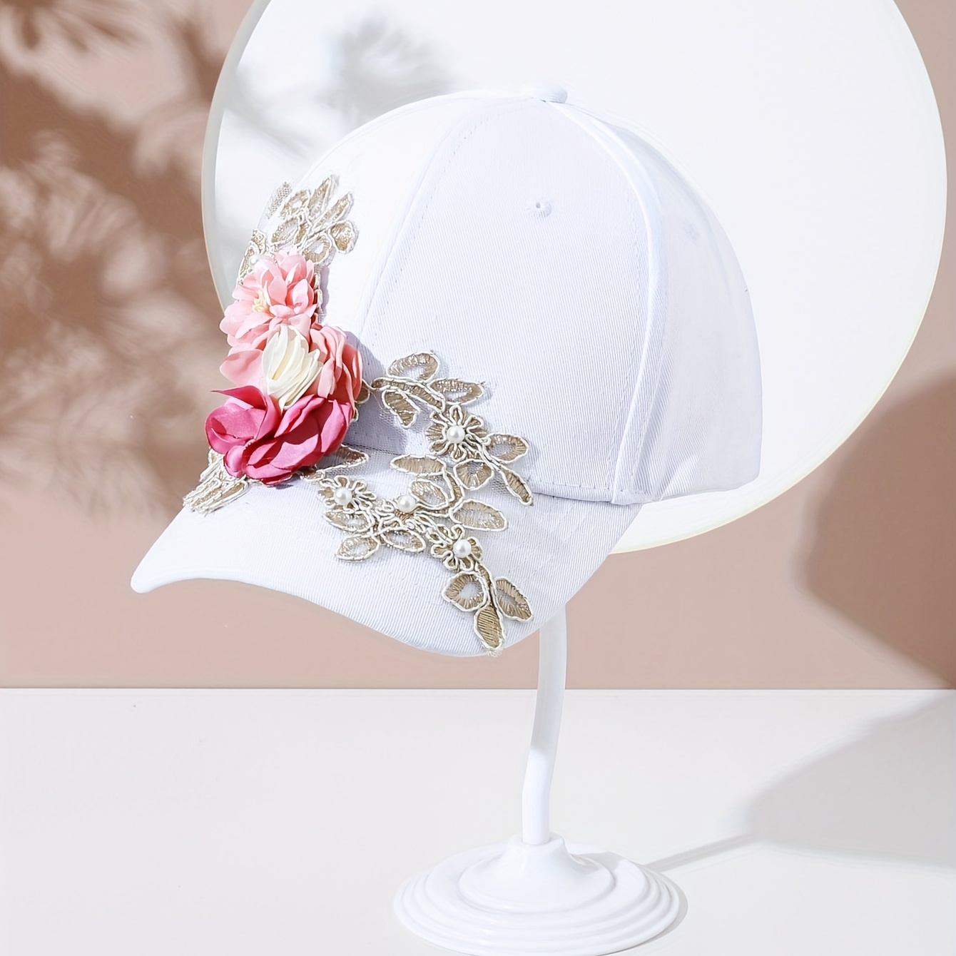 3d Flower Decor Embroidery Baseball White Elegant Adjustable Sun