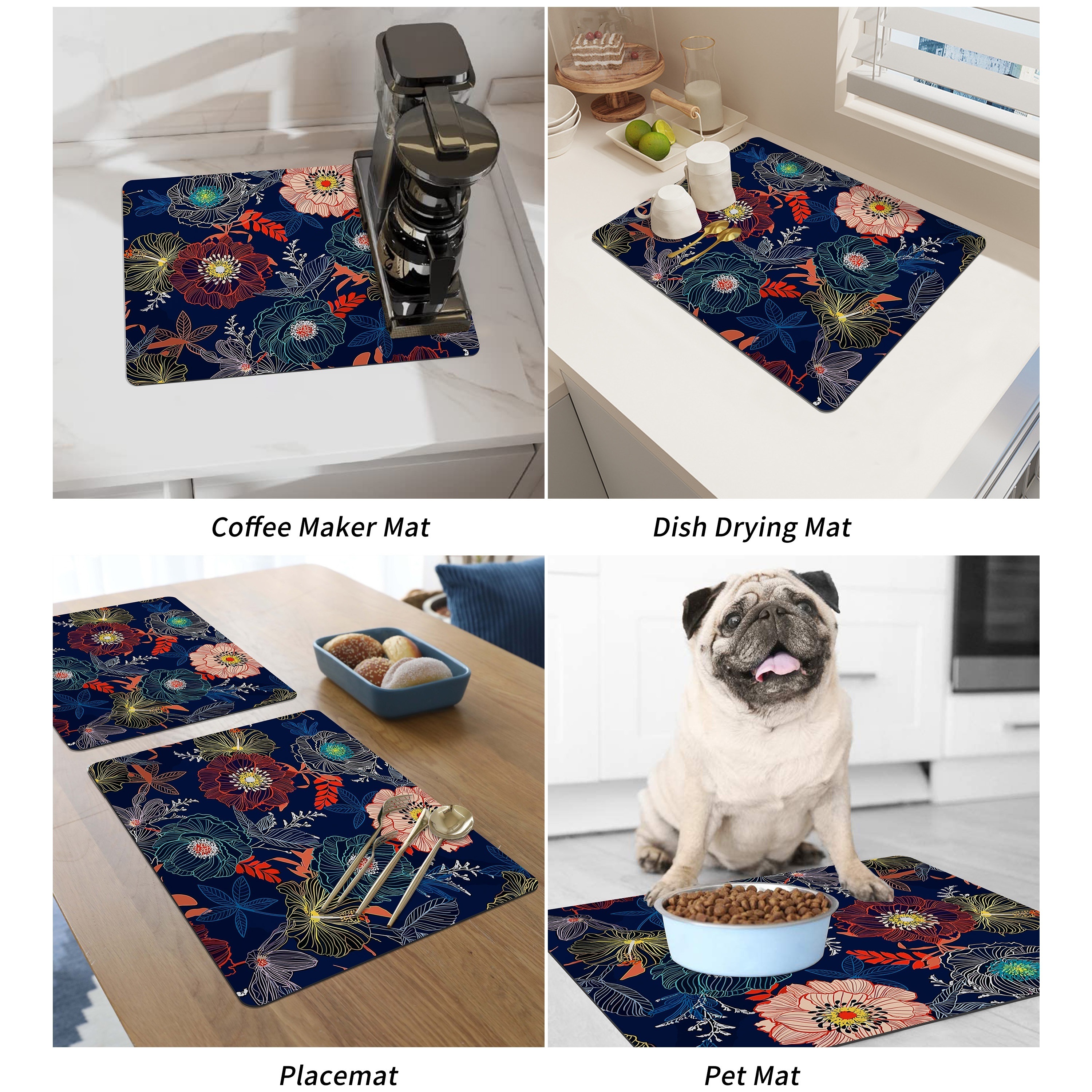 Rubber Drain Pad Cute Dog Pattern Printed Dish Drying Mat - Temu