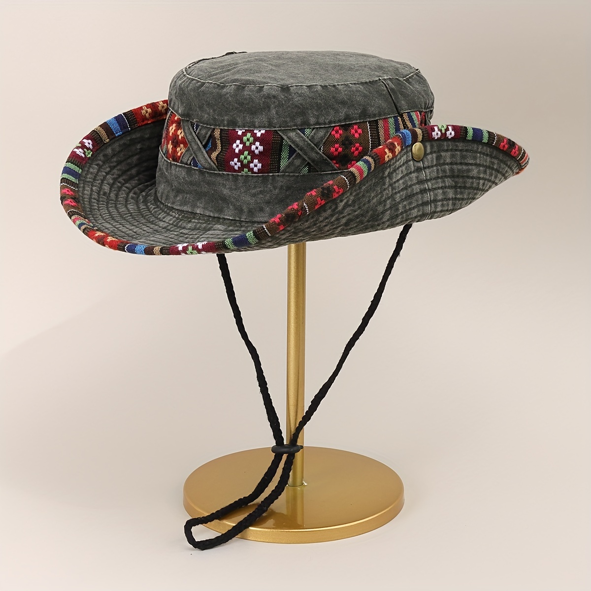 Boho Stitching Washed Bucket Hat Vintage Distressed Cowboy - Temu Canada