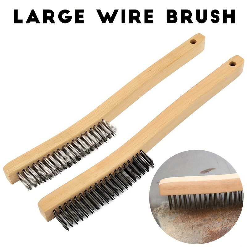 MAXMAN Brass Wire Brush,Heavy Duty Wire Scratch Brush for Cleaning Rust  with 14 Long Curved Beechwood Handle,Large,2PCS