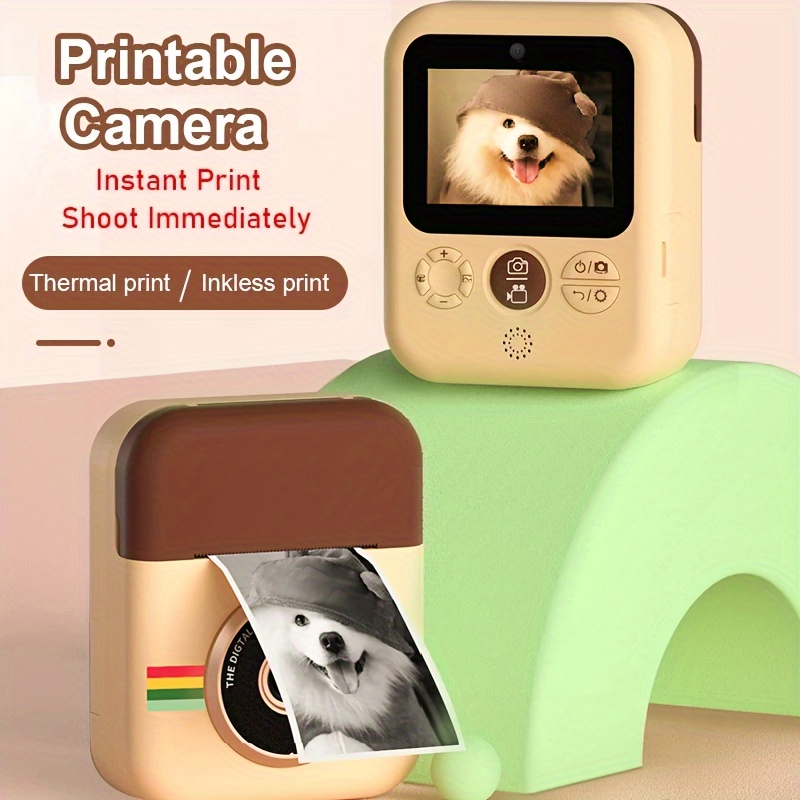 Cámara de impresión instantánea para niños,Zero Ink Kids Camera con papel  de impresión,Cámara digital de vídeo selfie con pantalla IPS HD 1080P de  2,4