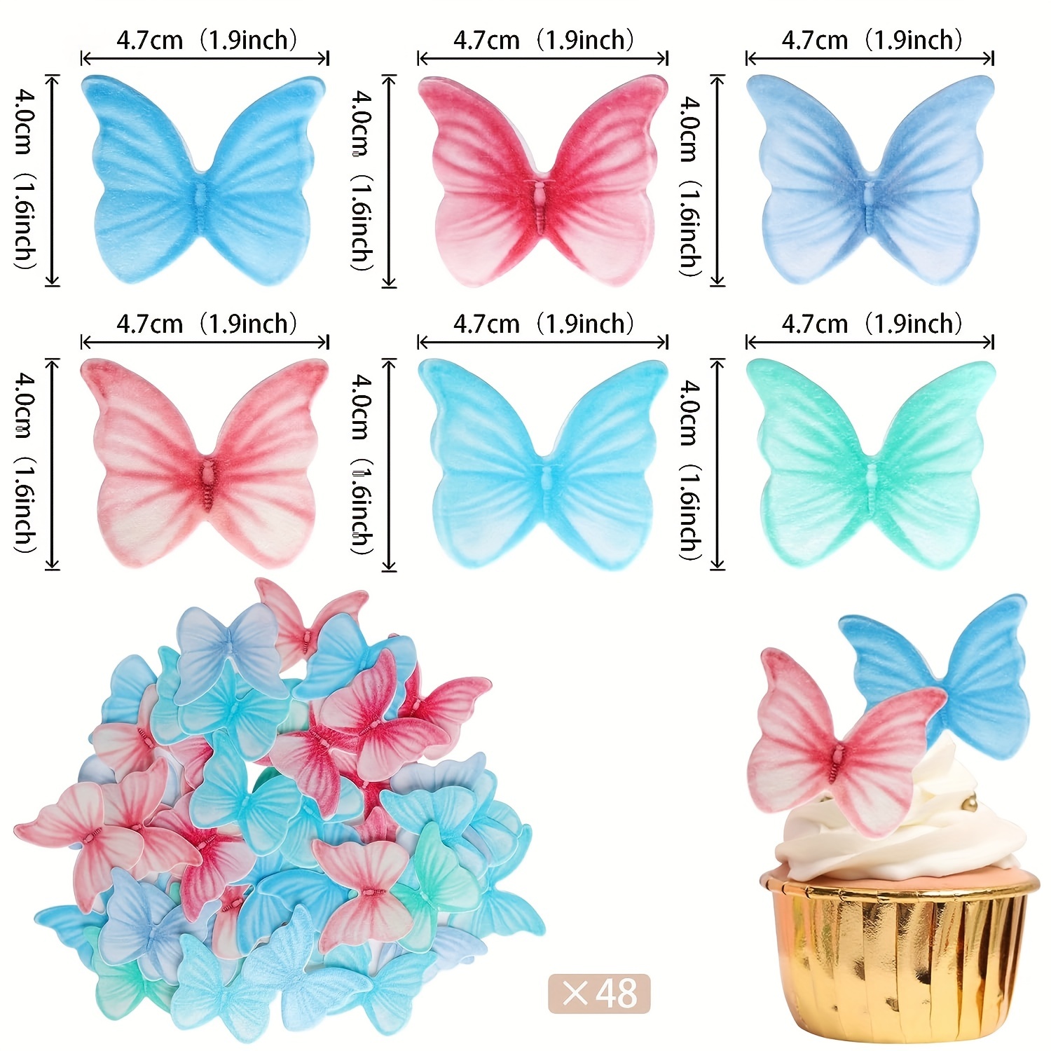 Set/48pcs Mariposas Papel Oblea Comestible Decoraciones - Temu