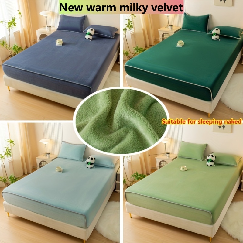 Fitted Sheet Solid Color Milk Fleece Bedding Sheet For - Temu