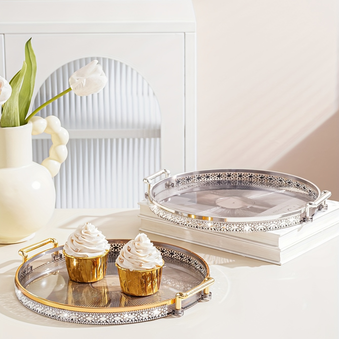 Platters Breakfast Trays Golden Handles Plastic Modern - Temu