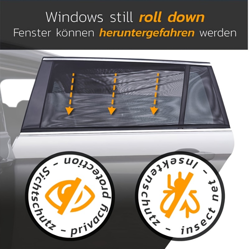 2pcs Auto-Fensterschutz, Frontseitenfenster-Sonnenschutz, Atmungsaktive  Mesh-Reißverschluss-Auto-Fensterabdeckung, Auto-Camping-Privatsphäre  Universal