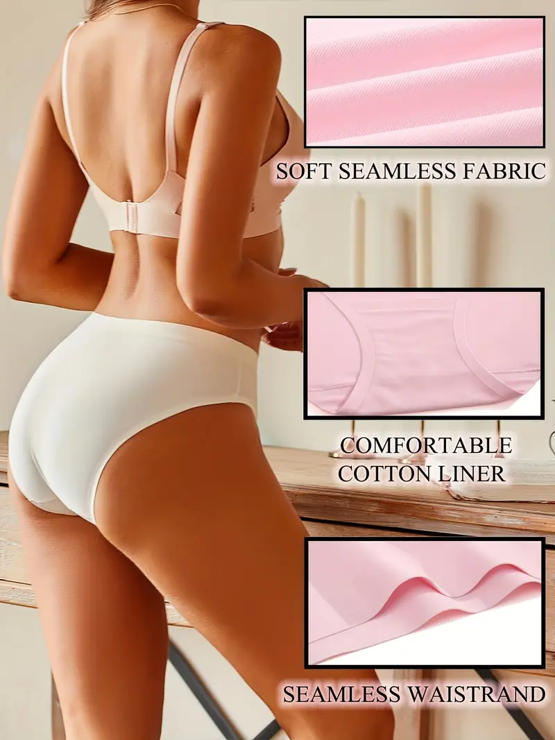 5pcs Seamless Solid Briefs, Comfy & Breathable Stretchy Intimates Panties,  Women's Lingerie & Underwear