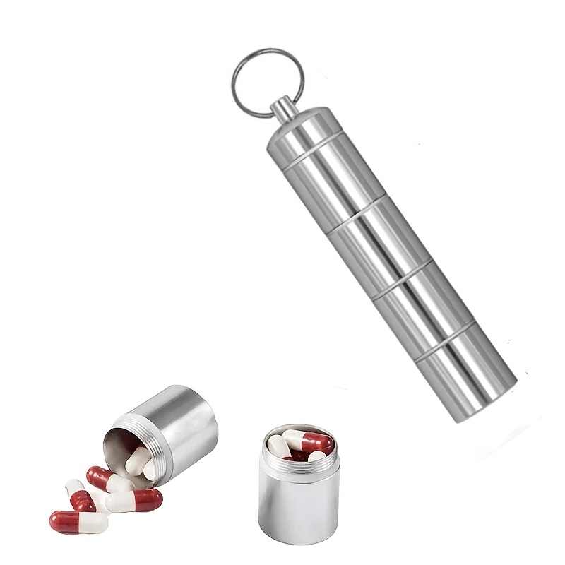 Small Portable Metal Pill Organizer Case Keychain, Stackable