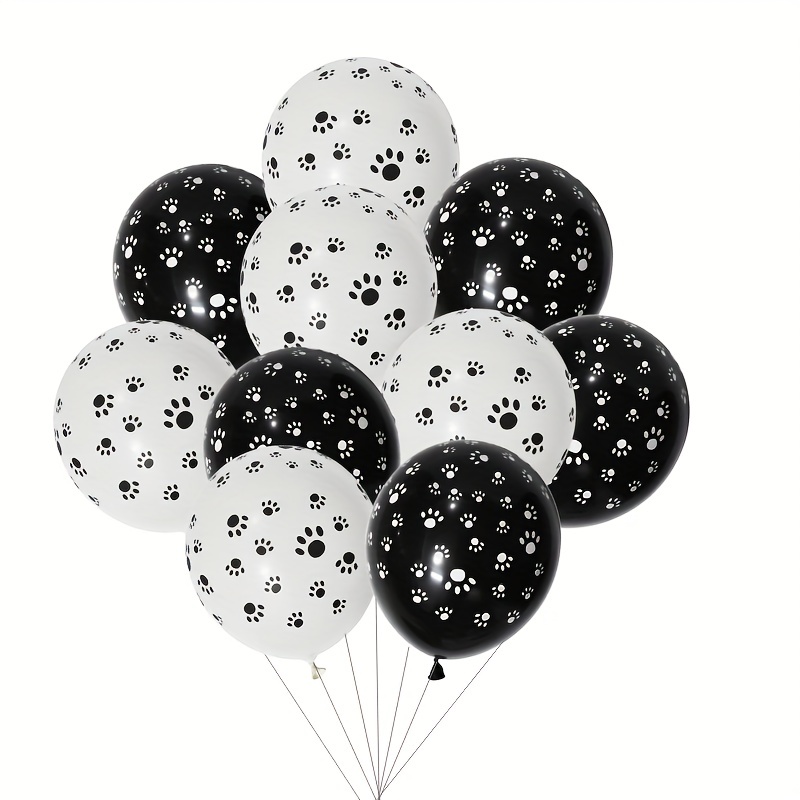 10pcs 12inch White Black Ballons Dog Cat Animals Pet Paws Latex