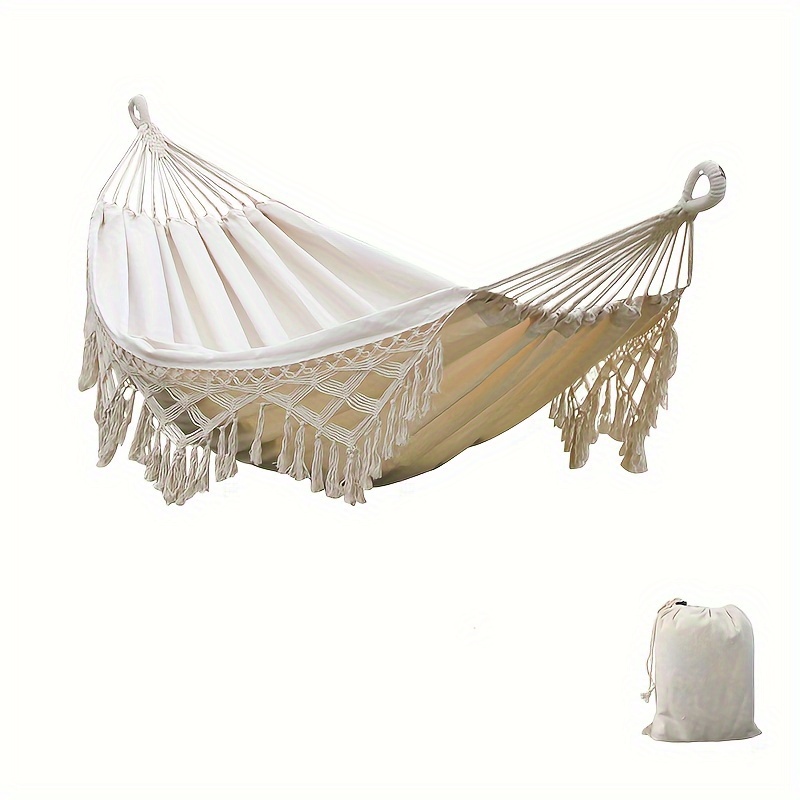 Bohemian Swing Camping Hammock With Tassels, Outdoor Double Hammock With 250kg Weight Capacity