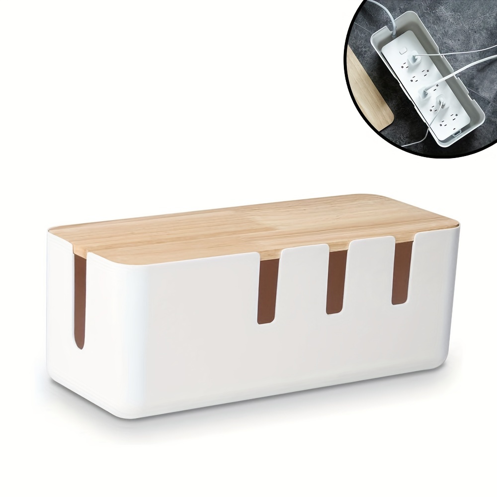 Cable Management Box by Baskiss, 12x5x4.5 inches, Wood Lid, Cord Organizer  for Desk TV Computer USB Hub System to Cover and Hide & Power Strips 