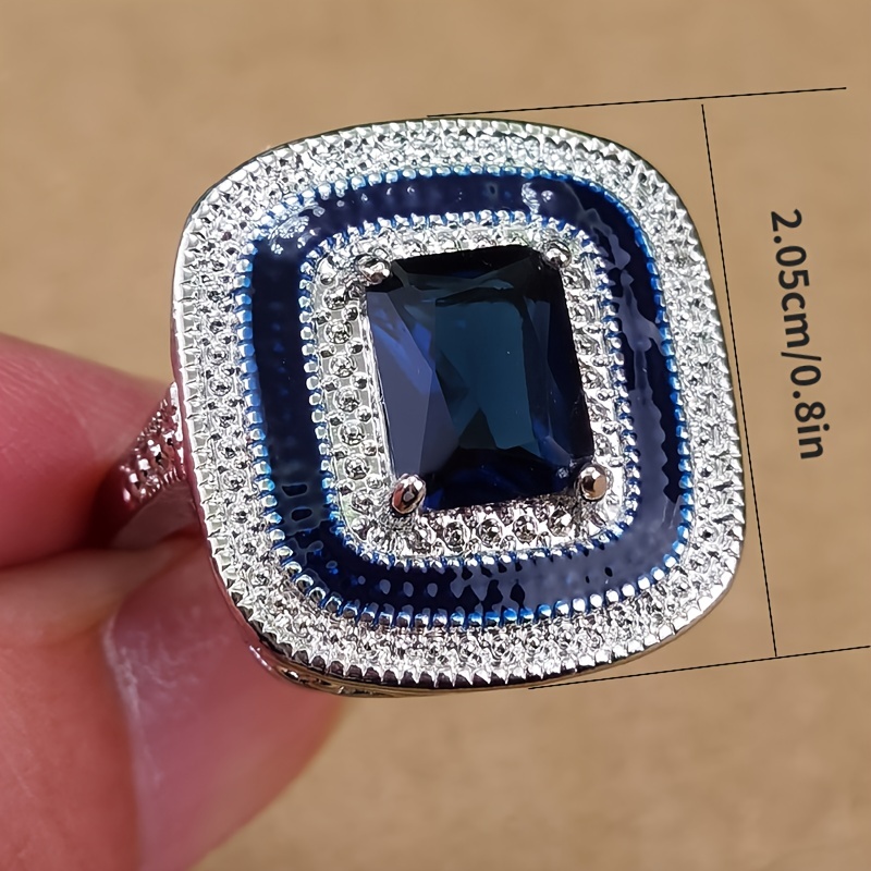 Men's Square Royal Zircon Wide Face Ring