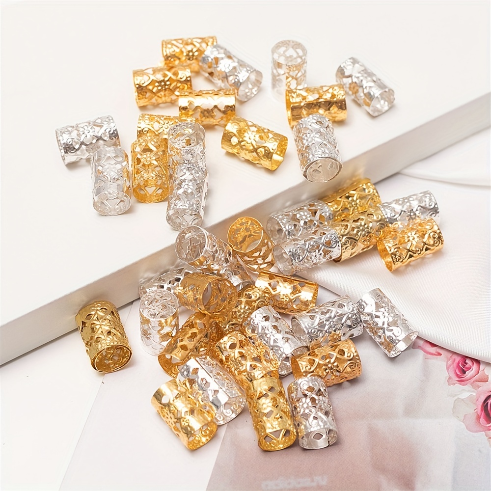 20PCS Dread Lock Dreadlocks Braiding Beads Silver Golden Metal Cuffs Hair  Clips Accessories Decoration Filigree Tube