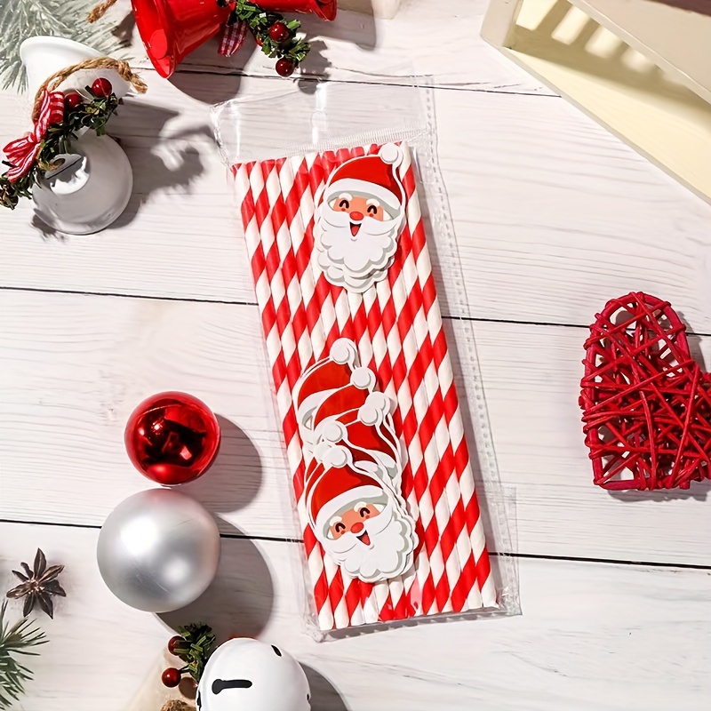 10pcs Santa Claus Card Straws Disposable Santa Straws Xmas