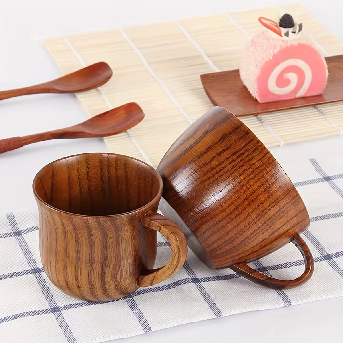 

1pc/2pcs, Wooden Coffee Mugs, Simple Vintage Coffee Cups, Water Cups, Summer Winter Drinkware, Gifts