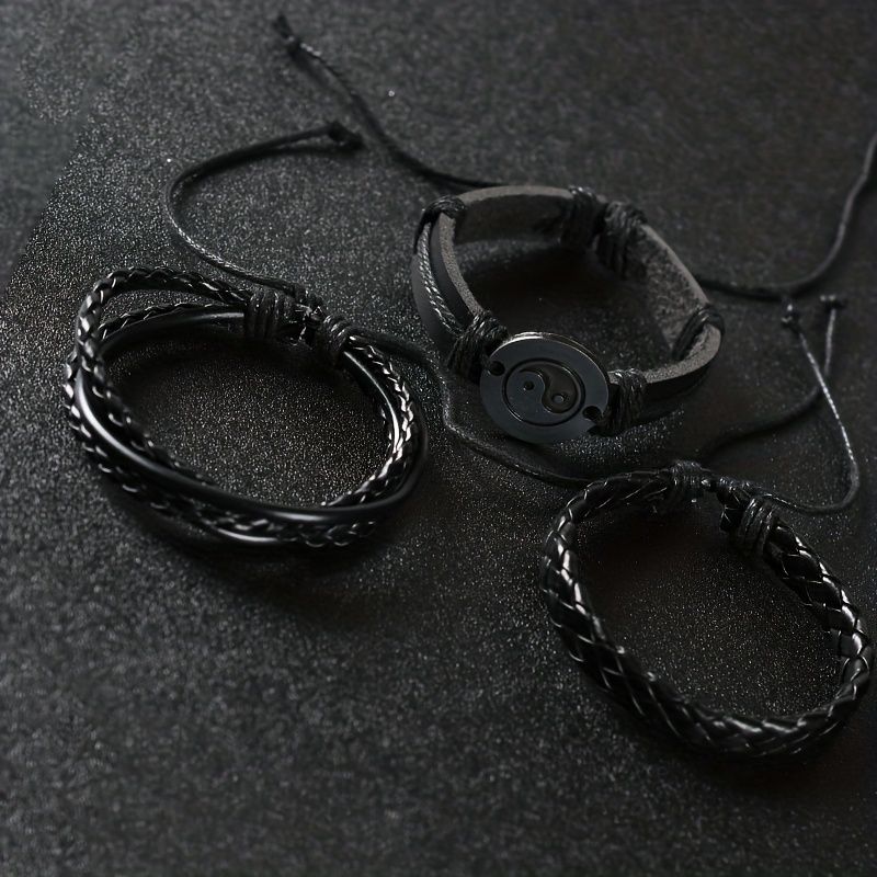 Men's Leather Bracelet Set Retro Braided Bangle