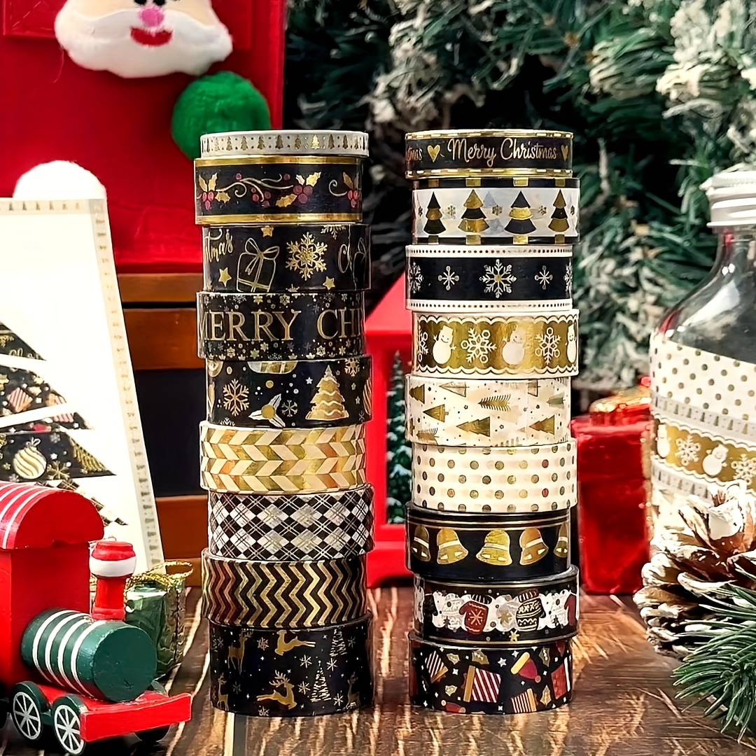16 Rolls Christmas Washi Tape - Golden Foil Holiday Washi Tape Set For  Bullet Journal, Scrapbook, DIY Crafts, Xmas Gift Packaging