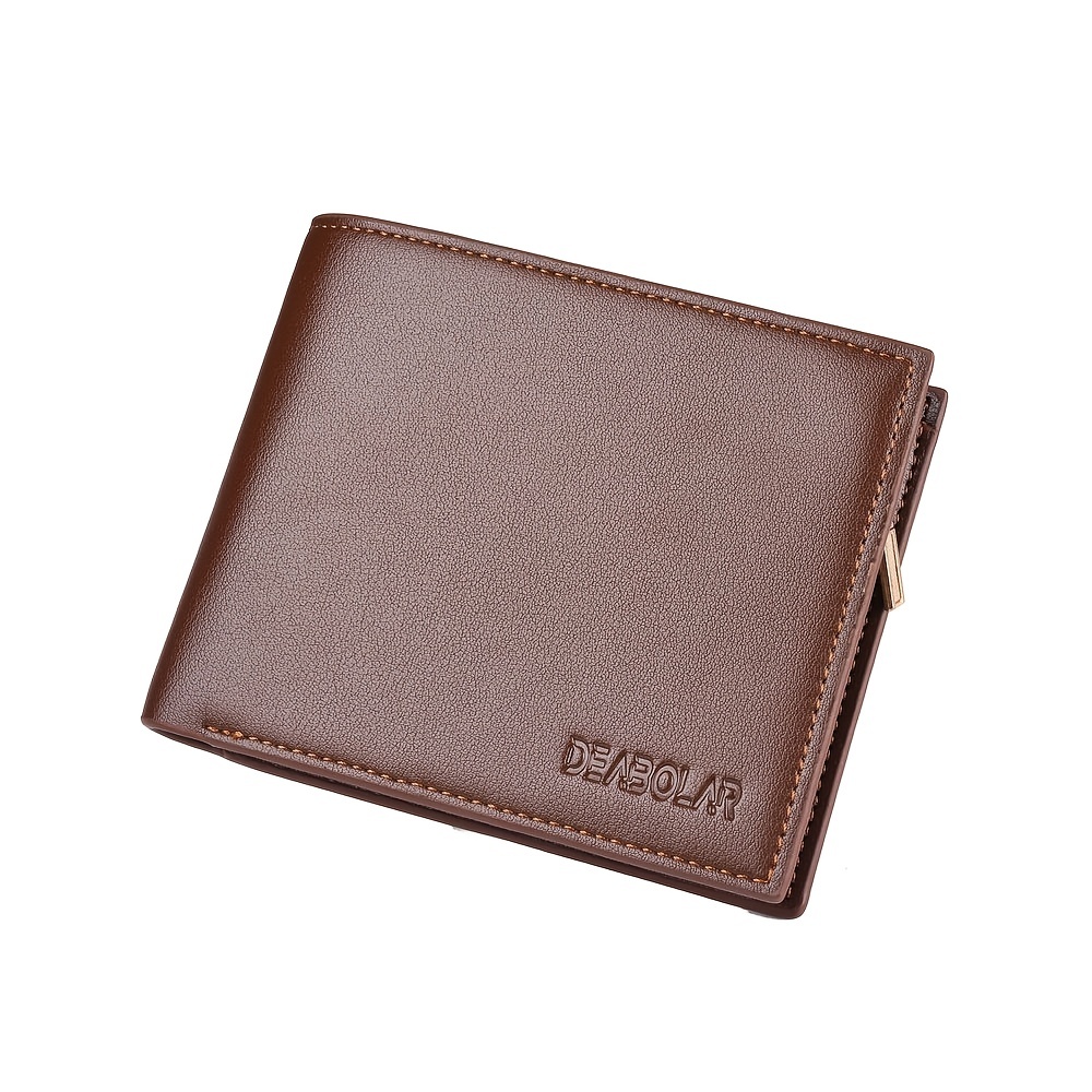 1pc Short Brown Men's Wallet For Business Or Casual, Made Of Soft Leather  With Zipper Pocket