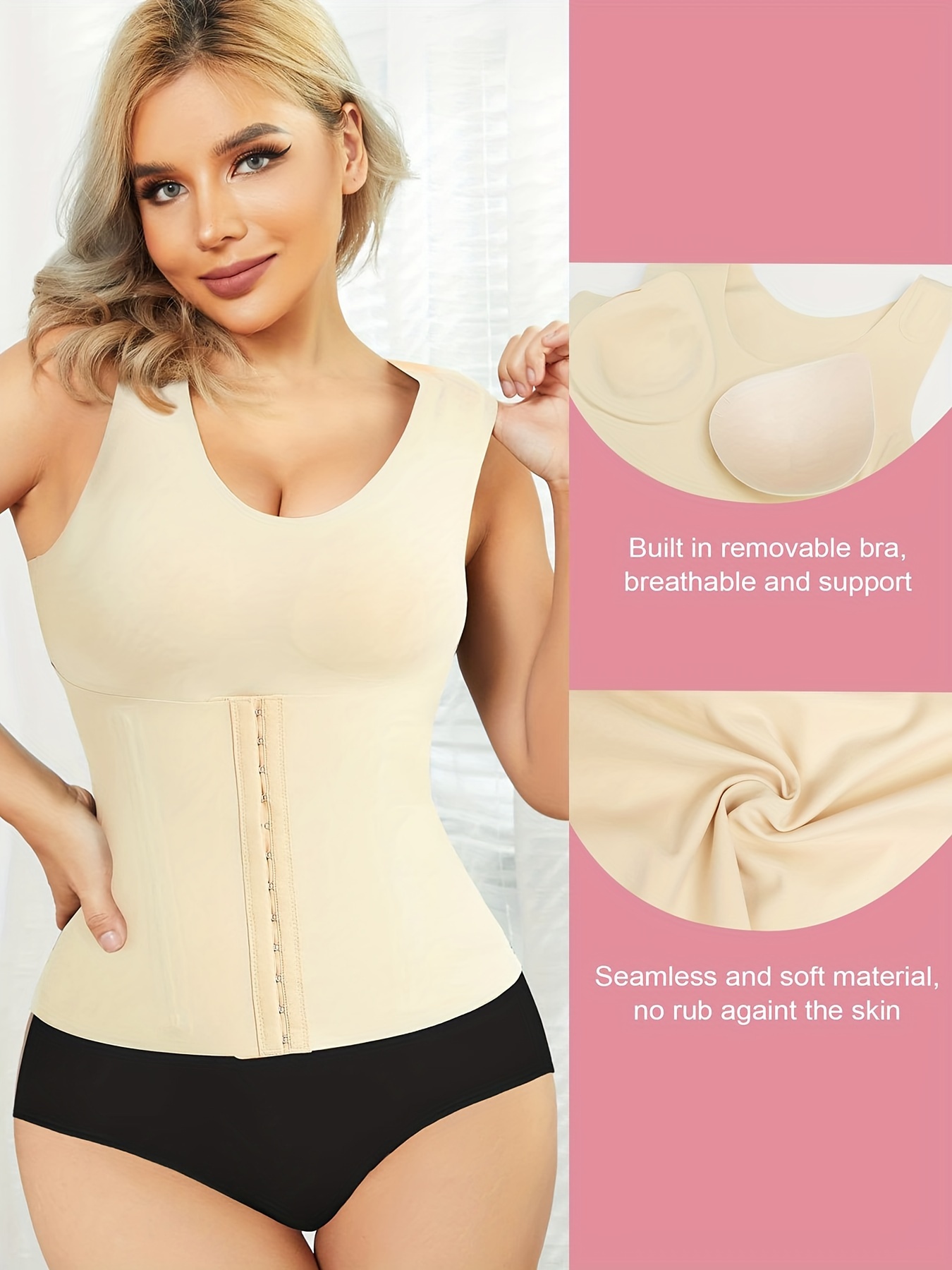 Women Built In Bra Shapewear Tank Top Underwear waist Tummy Control Vest S  Style 