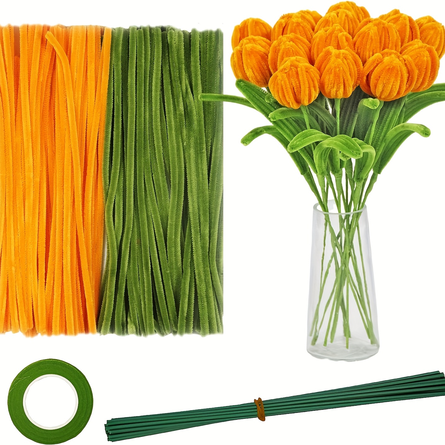 200pcs Pipe Cleaners Craft Supplies, DIY Tulip Bouquet Making Kit