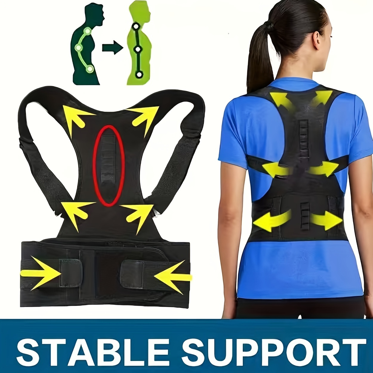 Thoracic Back Brace Posture Corrector - Magnetic Support for Neck Shoulder  Upper and Lower Back Pain Relief - Perfect Posture Brace for Cervical