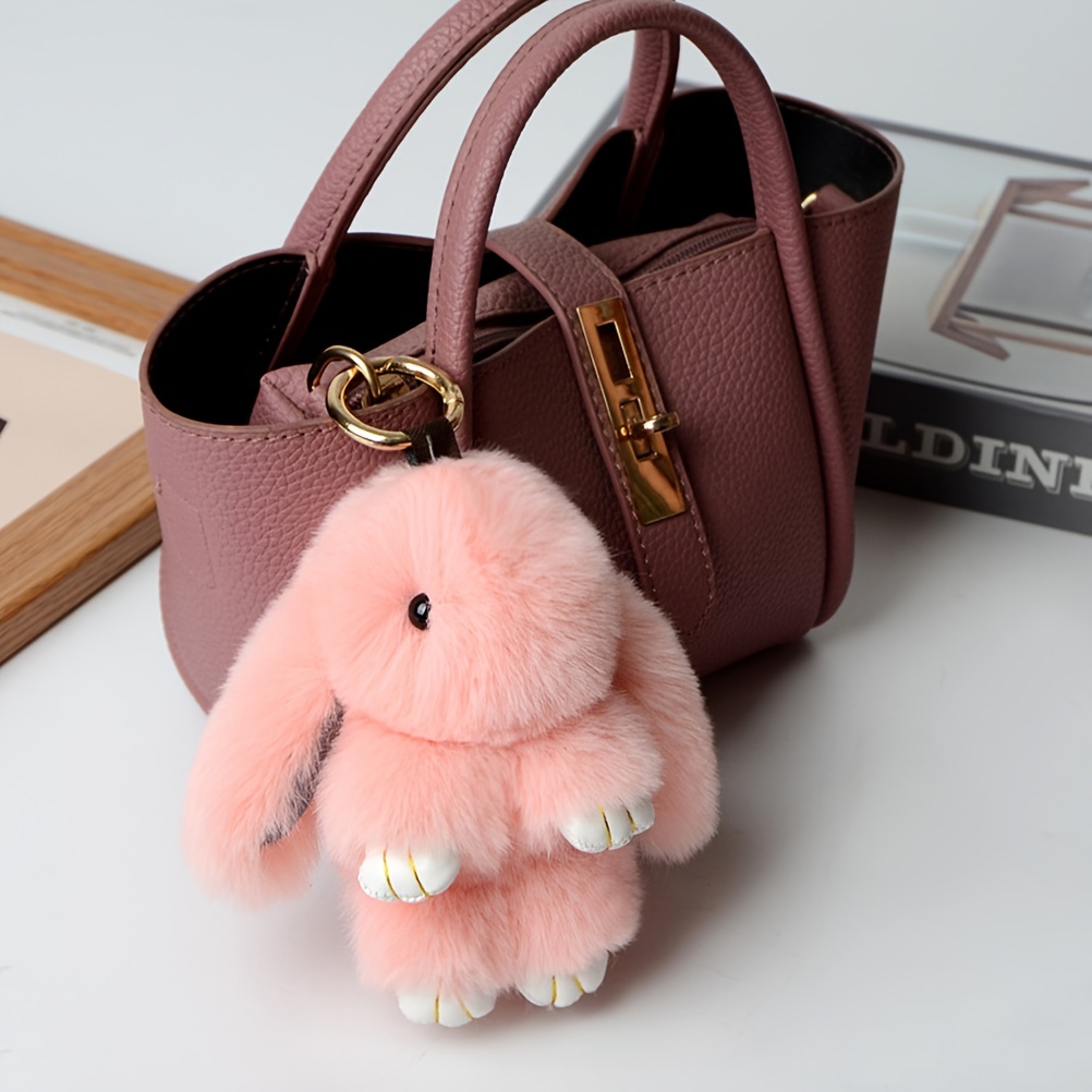 Plush rabbit keychain, rabbit fur keyring bag decoration