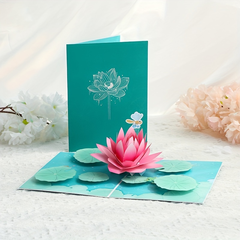 

1pc Lotus Moon Pattern Birthday Greeting Card 3d Three-dimensional Handmade Paper Carving Greeting Card Blessing Message Card