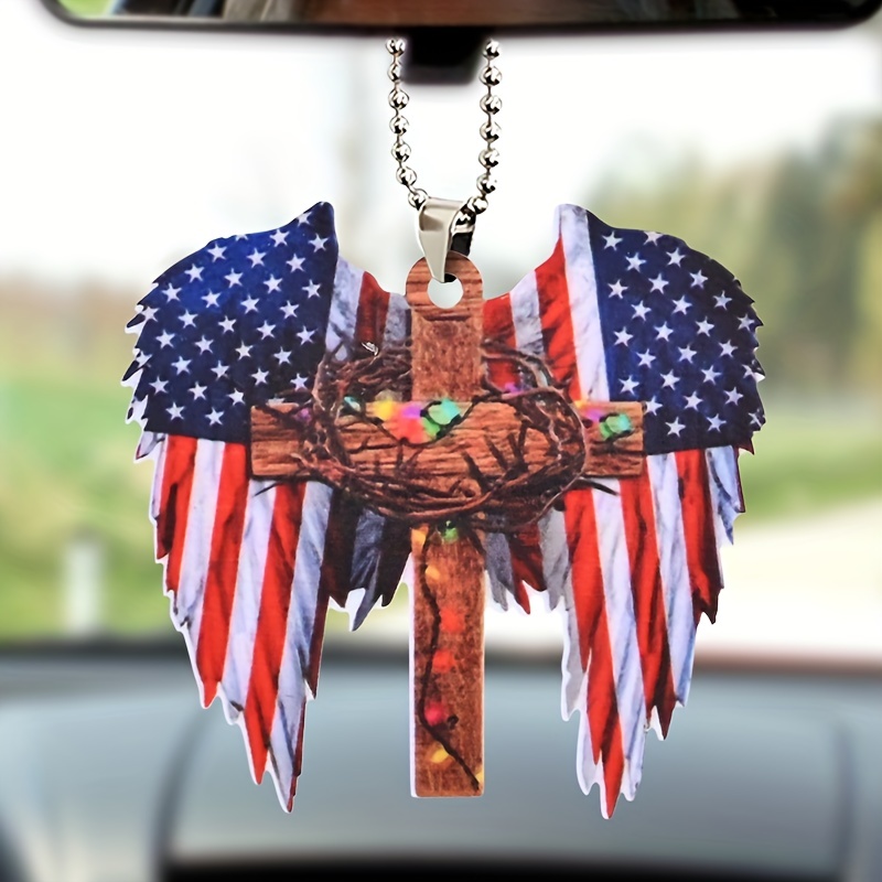 Creative American Flag Wing Shaped Hanging Ornament Car Rear view Mirror Suspension Pendant Car Accessories Family Wall Window Suspension Pendant