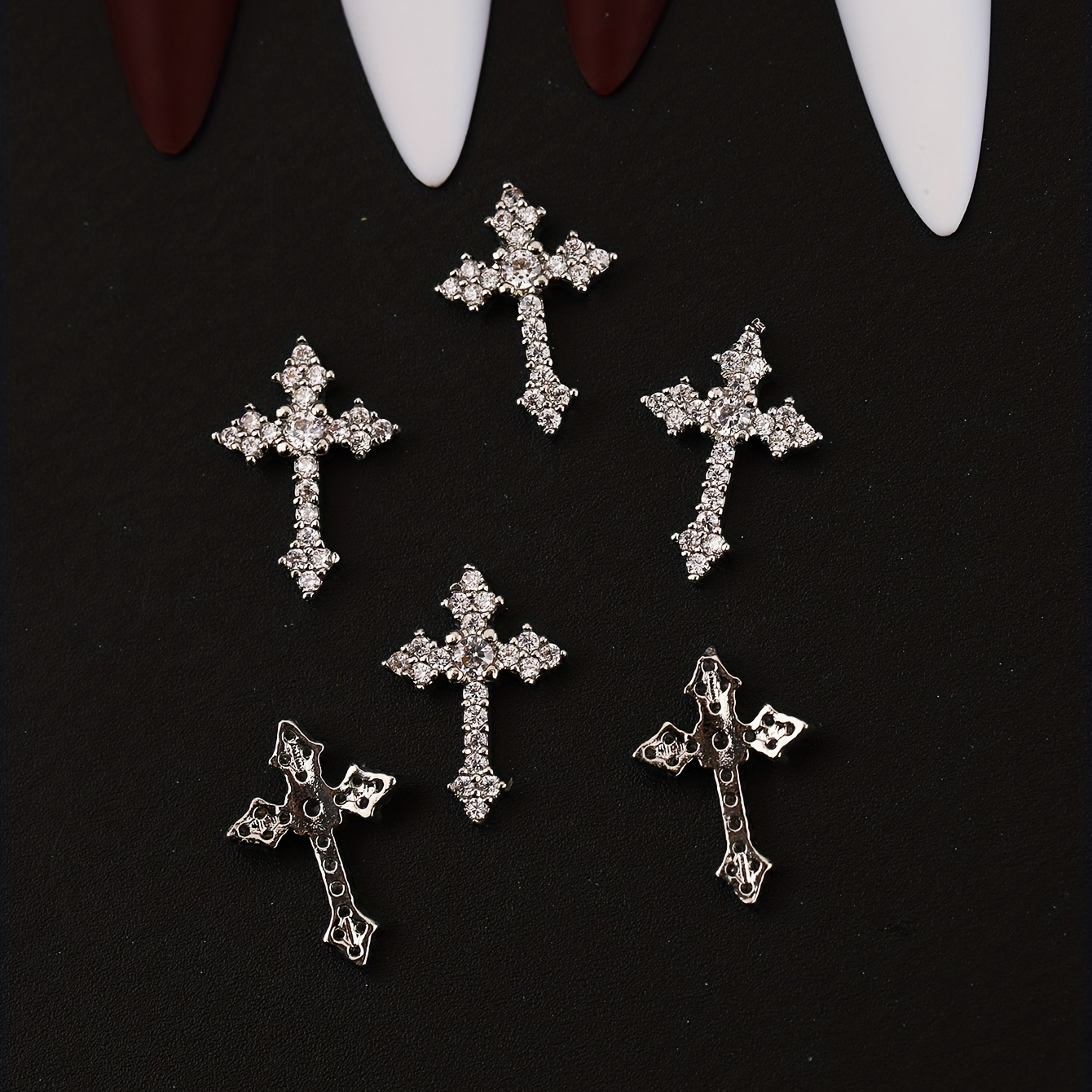 3D Cross Nail Charms Pearl Rhinestone Nail Decor