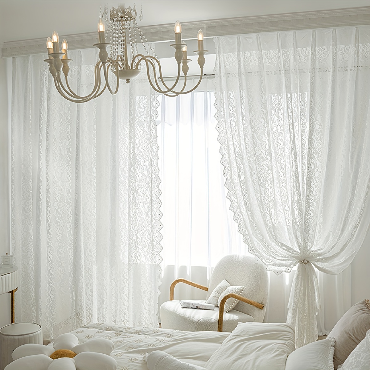 Cortina blanca para puerta de patio, cortinas de lino blanco transparente  para sala de estar, 96 pulgadas de largo, cortina de ventana para puerta