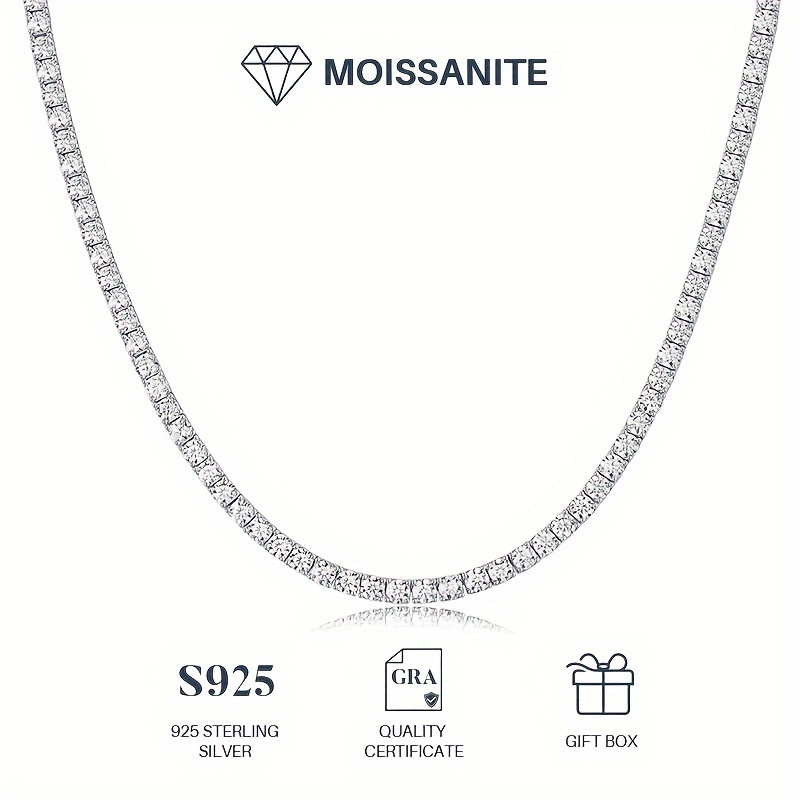 moissanite necklace 925 sterling silver tennis necklace womens clavicle chain valentines day proposal engagement wedding gift anniversary gift with certificate gift box details 0