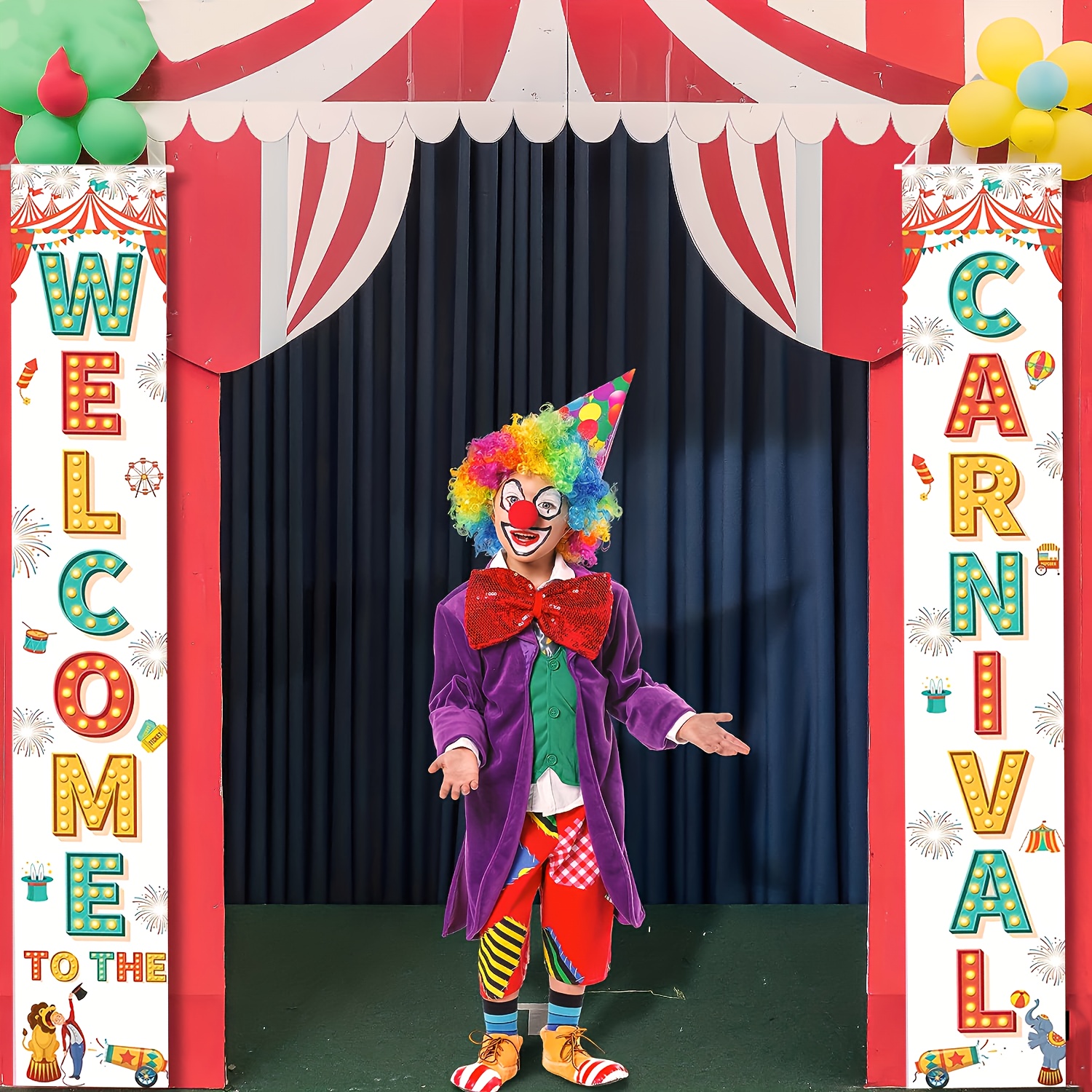 Bienvenue à l’arrière-plan de la bannière du carnaval, décoration de fête  sur le thème du carnaval, fête d’anniversaire de carnaval Fournitures baby