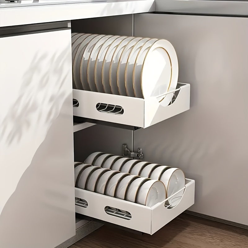 Kitchen Cabinet Storage Shelves Plates Dishes Chopping Board Storage Rack  Bowl Cup Holder Multifunction Kitchen Closet Organizer (L)