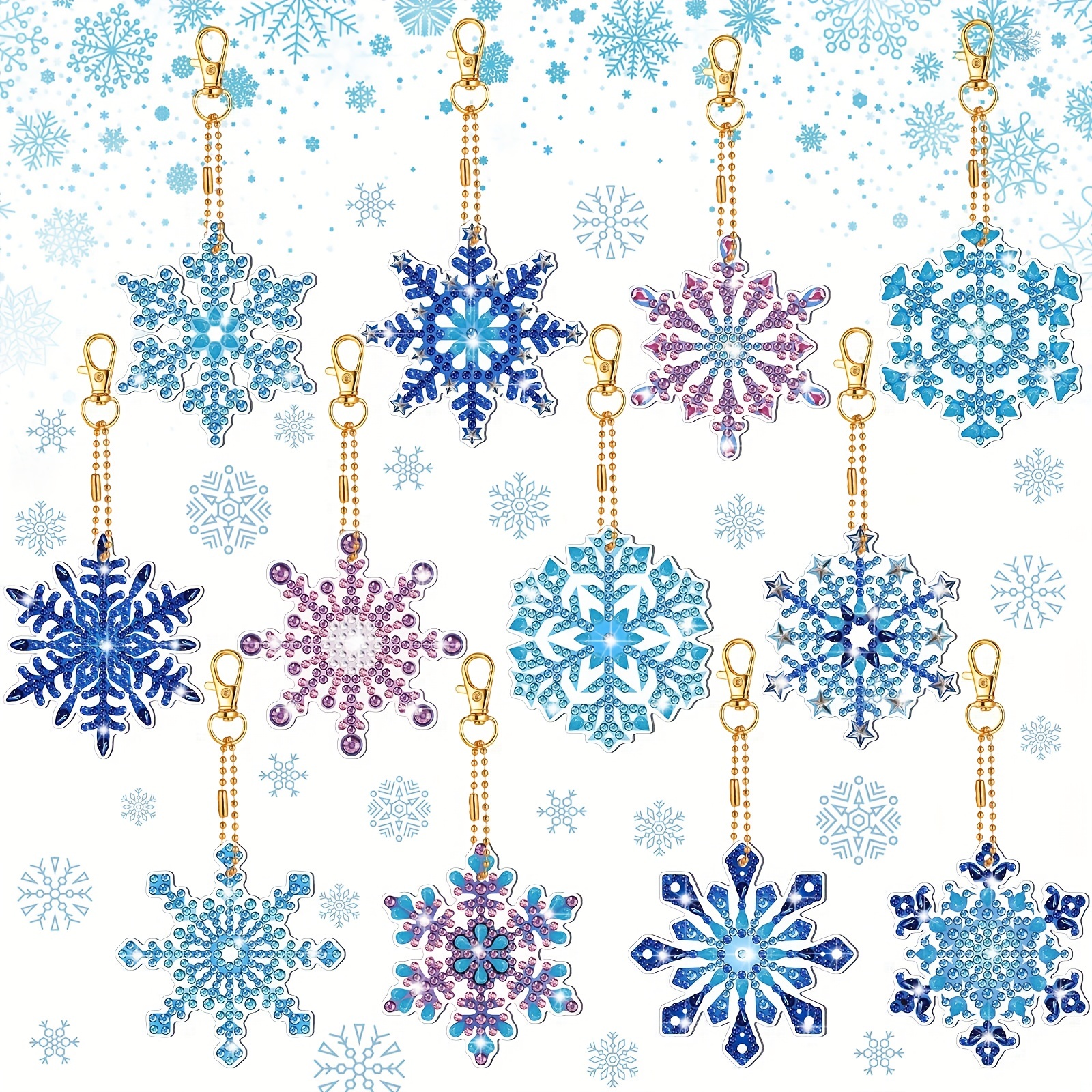 Temu 12pcs, Christmas Decoration Snowflake Diamond Painting Keychains, Diamond Art, DIY Diamond Snowflake Keychain, Handmade Diamond Painting Christmas