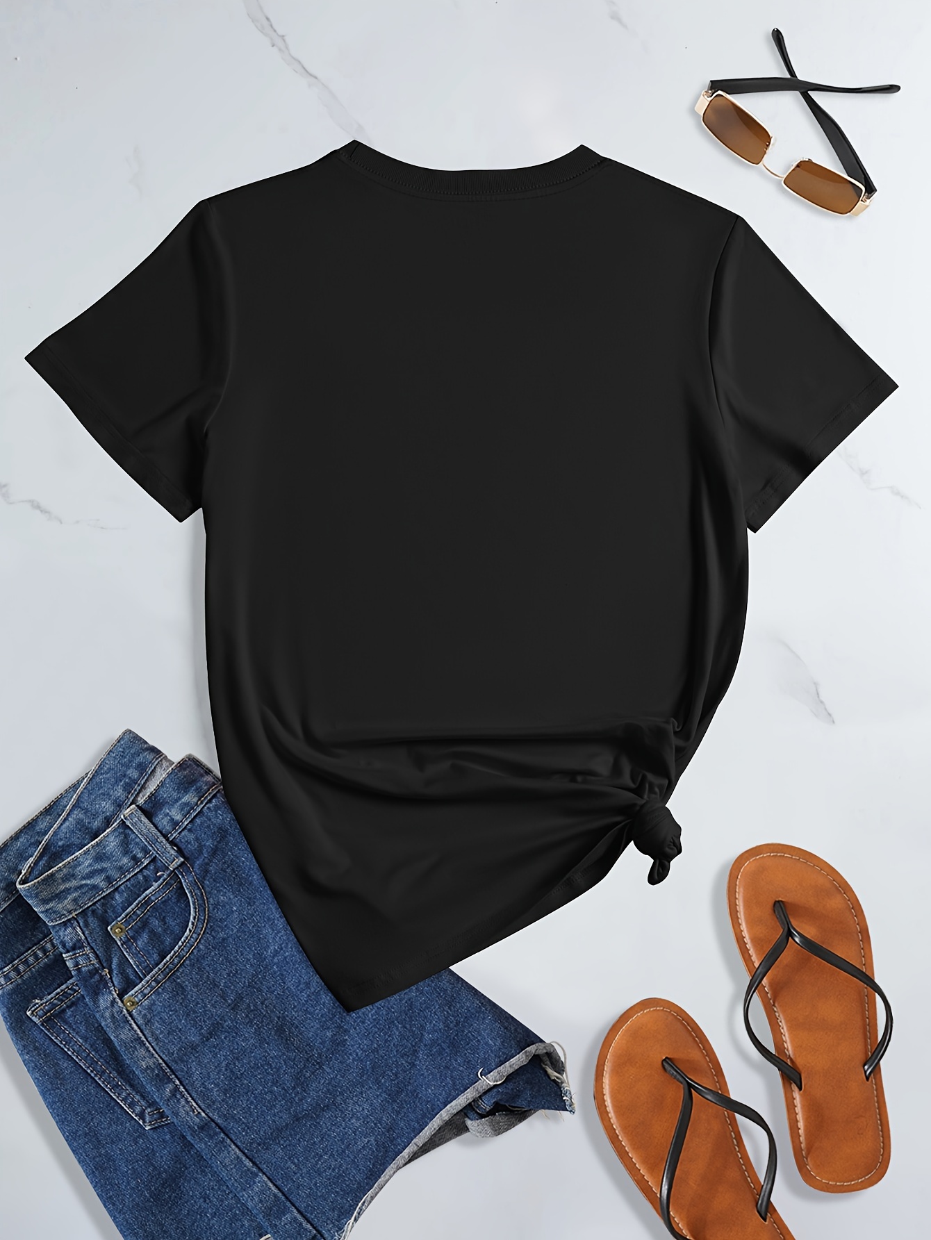 Camiseta de cuello redondo con estampado de mariposa y girasol, playeras  casuales sueltas de manga a la moda para verano, ropa de mujer
