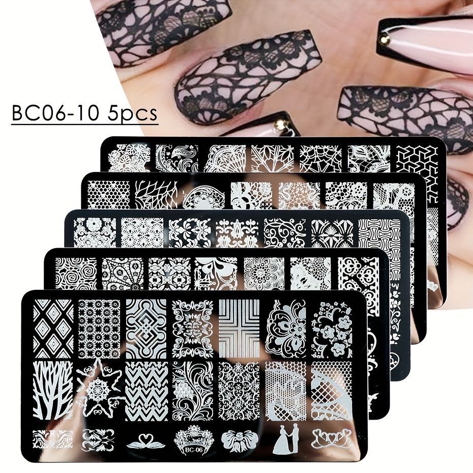 5 Sheet Lace Flowers And Mandala Geometric Vine Nail Stamping Plates | Elegant Manicure Tools, Nail Templates For Polish Printing