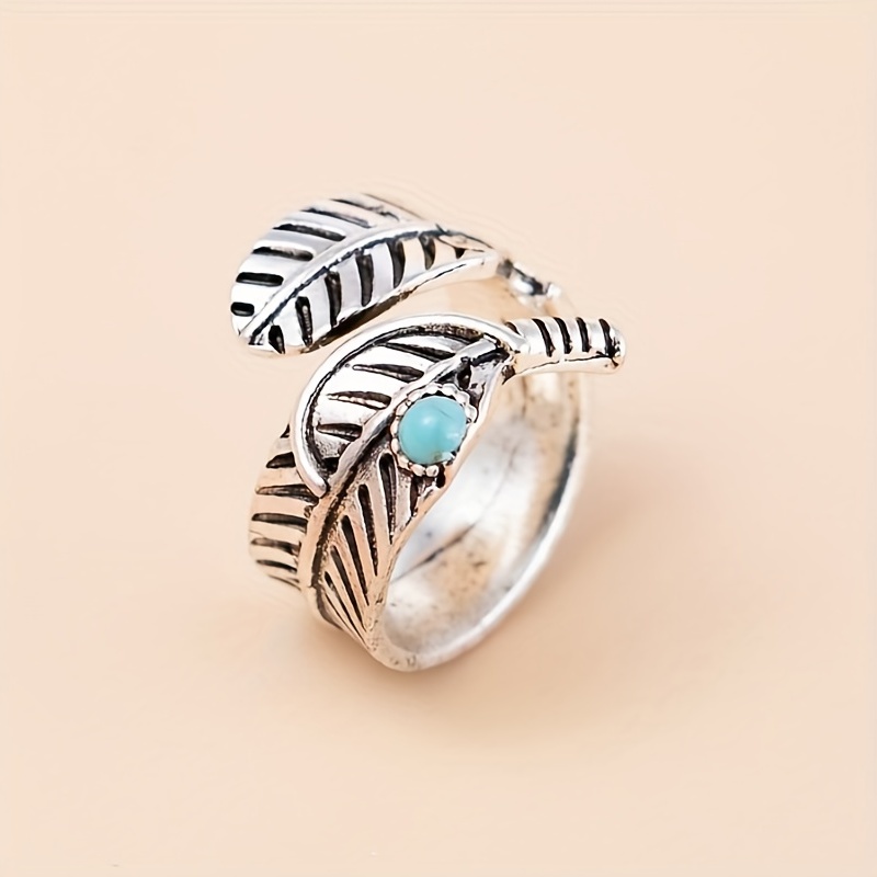 vintage feather turquoise open ring jewelry for women 6