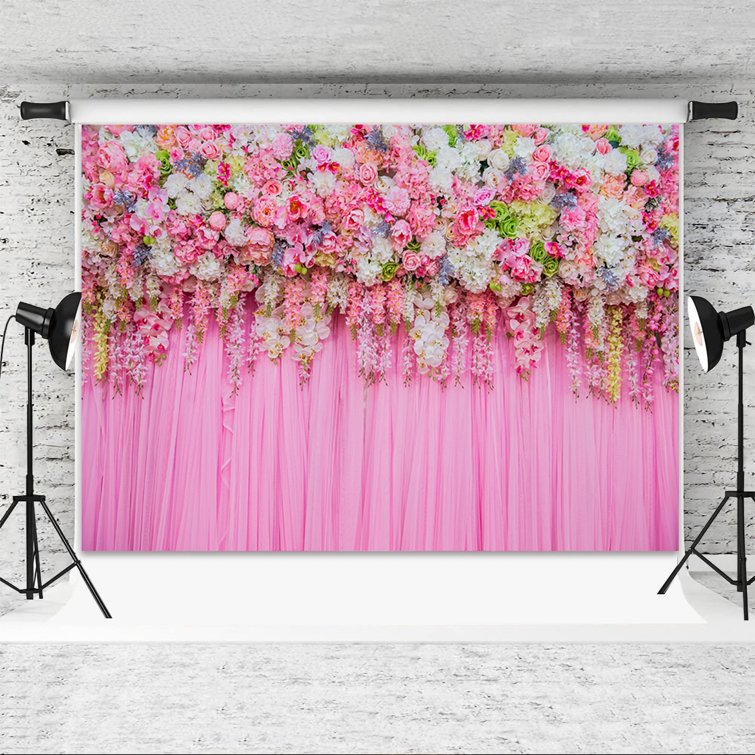 7X5ft Spring Flower Wall Photography Backdrop Floral Wooden Floor Photo  Studio Background Girl Birthday Party Wedding Curtain Photography Background