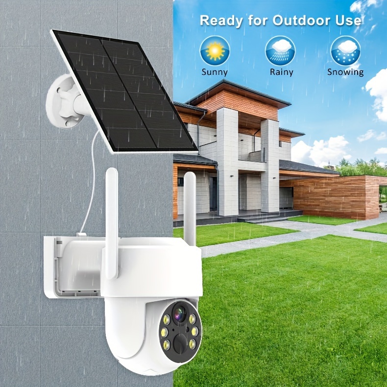 Solar Powered Smart Home Security Camera 2K Wi-Fi PTZ 355° Pan 90° Tilt 4MP Color Night Vision, PIR Motion Alert, Two-Way Audio, Spotlight, Works with Alexa, Cloud/SD storage, for Smartphone details 4