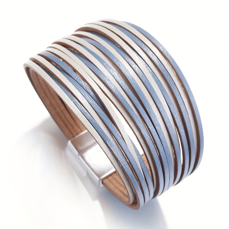 TEMU Boho-Minzfarbene Kunststoff-Armbänder für Herren und Damen, modische schmale Streifen, mehrschichtiges breites Wickelarmband,