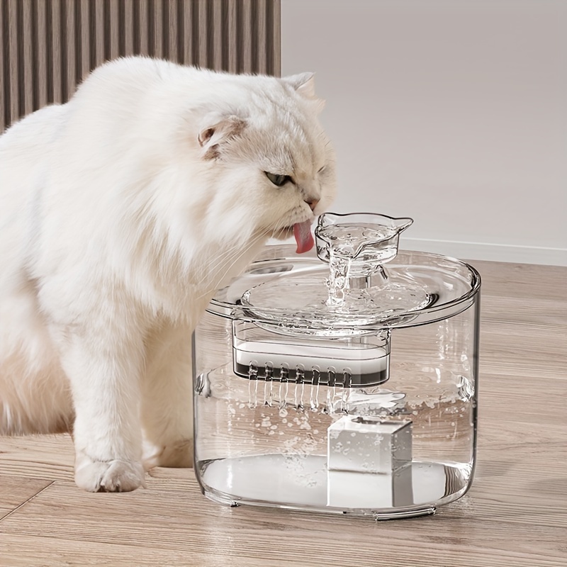 Fuente de agua para gatos, dispensador de agua para animales, 61 onzas/1.8  L, fuente automática para beber mascotas, actualización transparente con 2