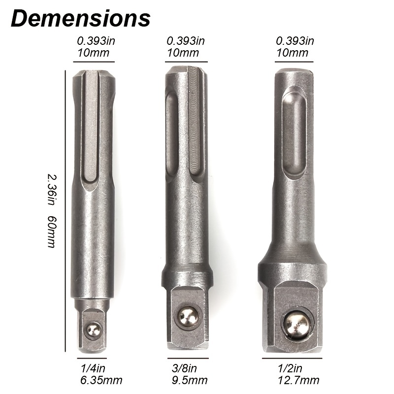 Rdeghly 3PC SDS Plus Adaptateur de douille en acier 2PC SDS Socket