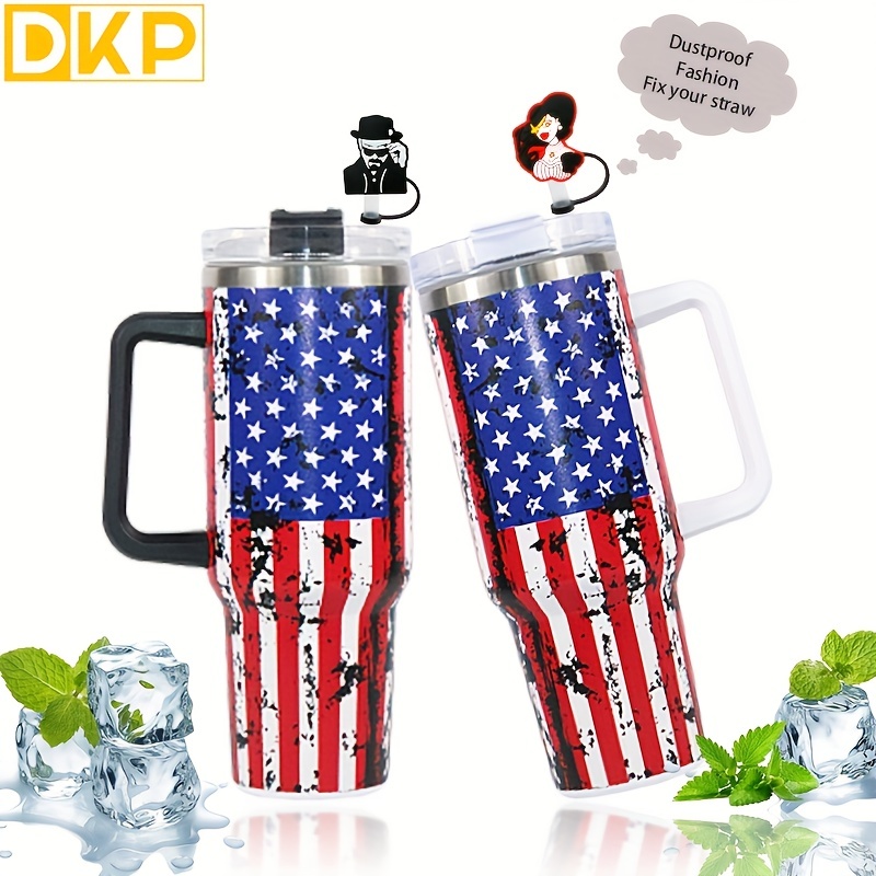 Us Flag Tumbler With Lid And Straw Stainless Steel Thermal - Temu